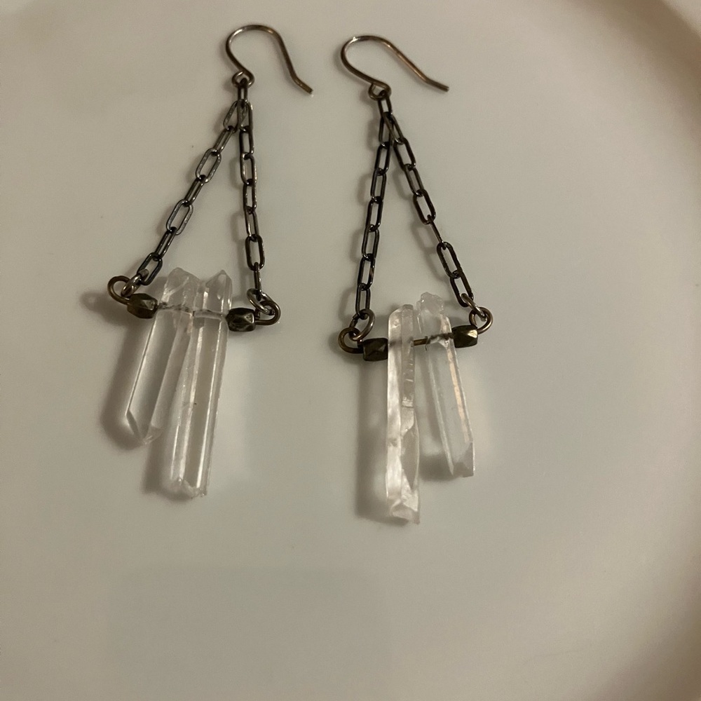 Handmade quarts and chain earrings